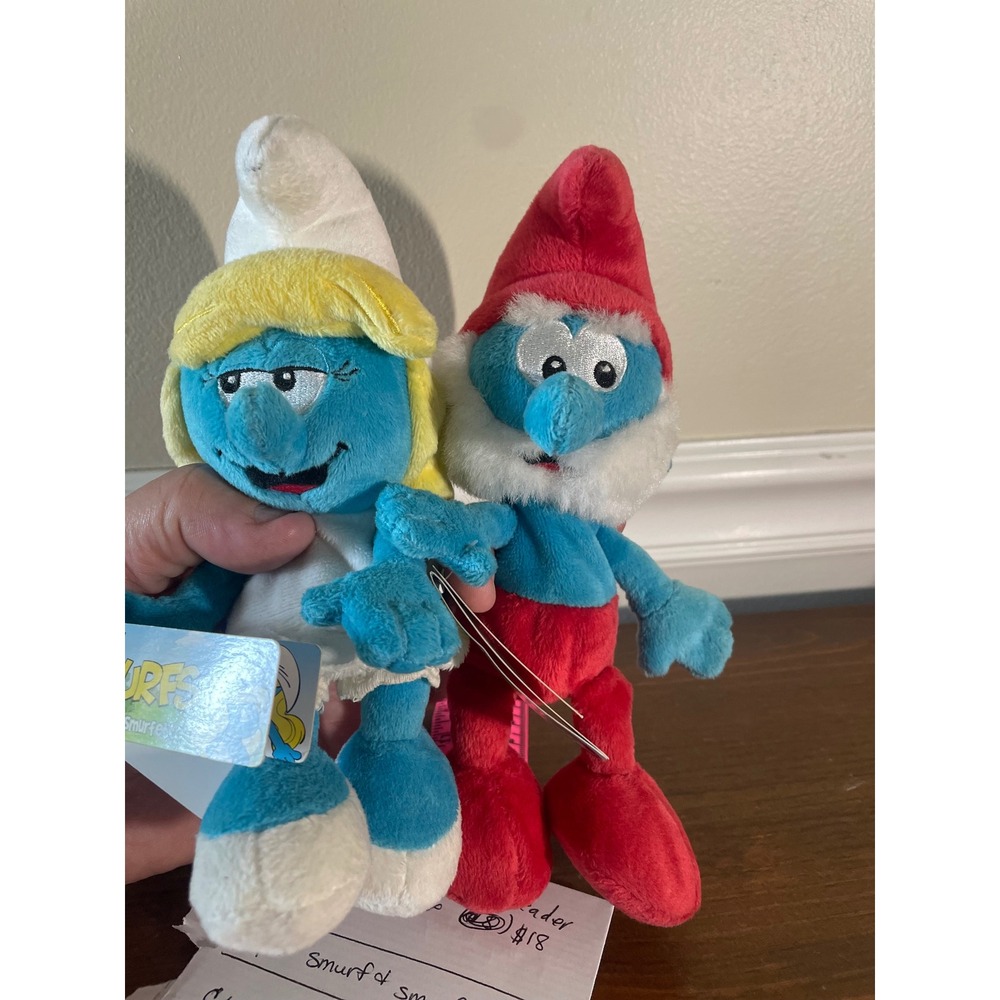 The Smurfs Papa Smurf & Smurfette Plush Set 8 Inch JAKKS Pacific 2009 NWT